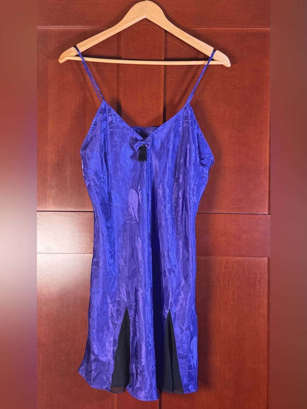 Vintage 1980’s Victoria's Secret Purple Satin Jacquard Floral Chemise Nightgown